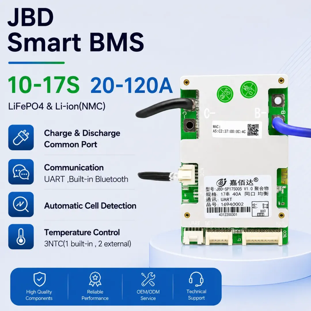 JBD 10S–17S 20A–120A Smart BMS