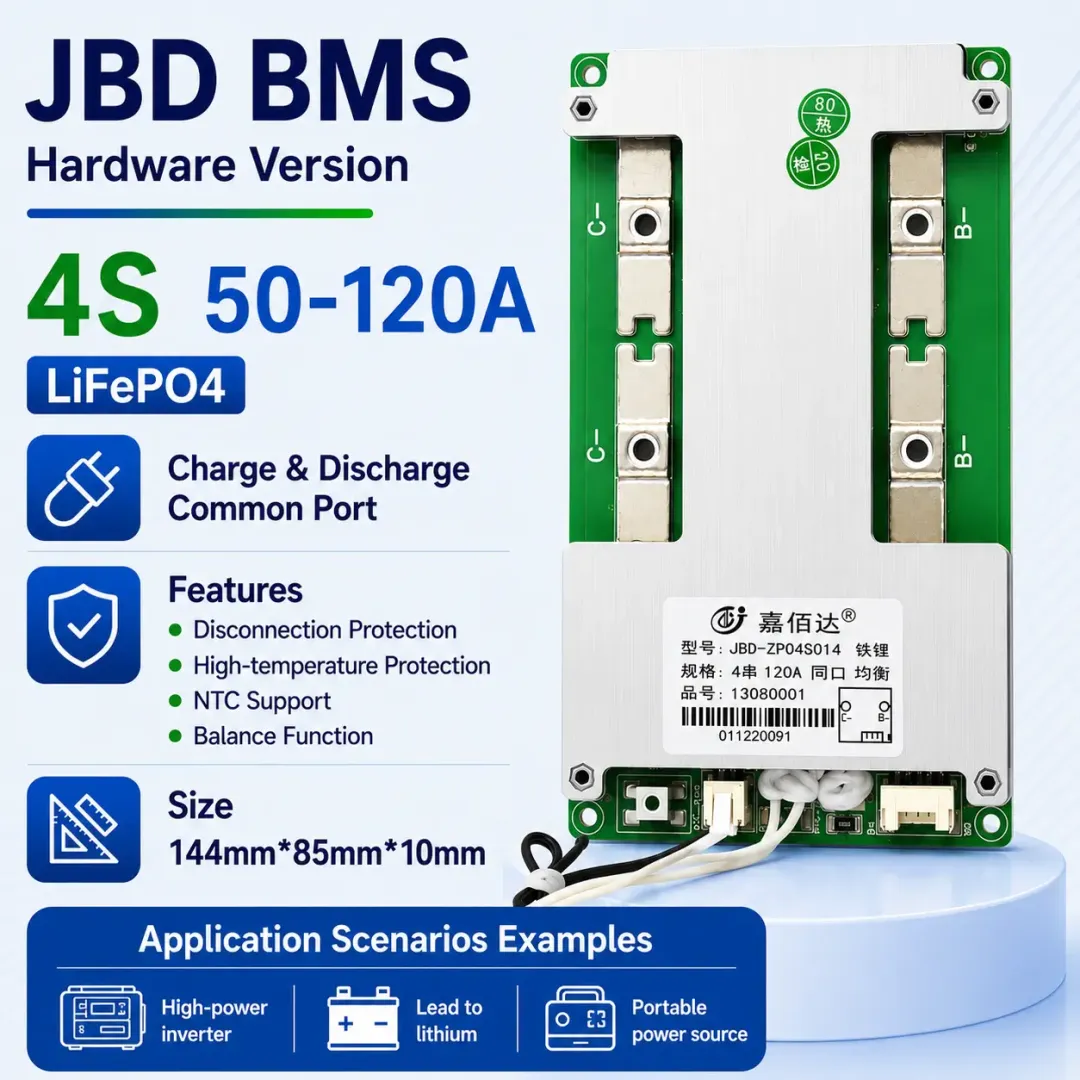 JBD 4S 50A–120A LiFePO4 BMS